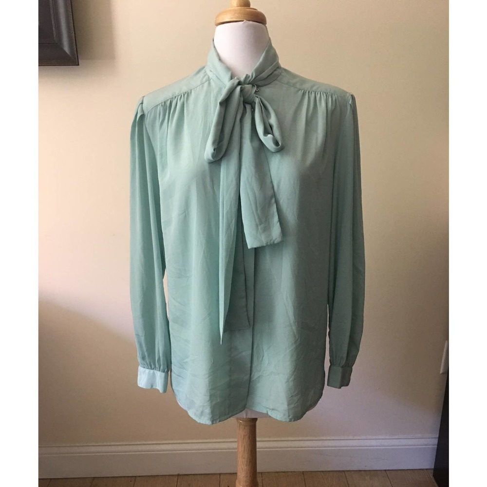 EUC Brownstone Studio VTG Vintage Long Sleeved Shimmery Teal Green Blouse